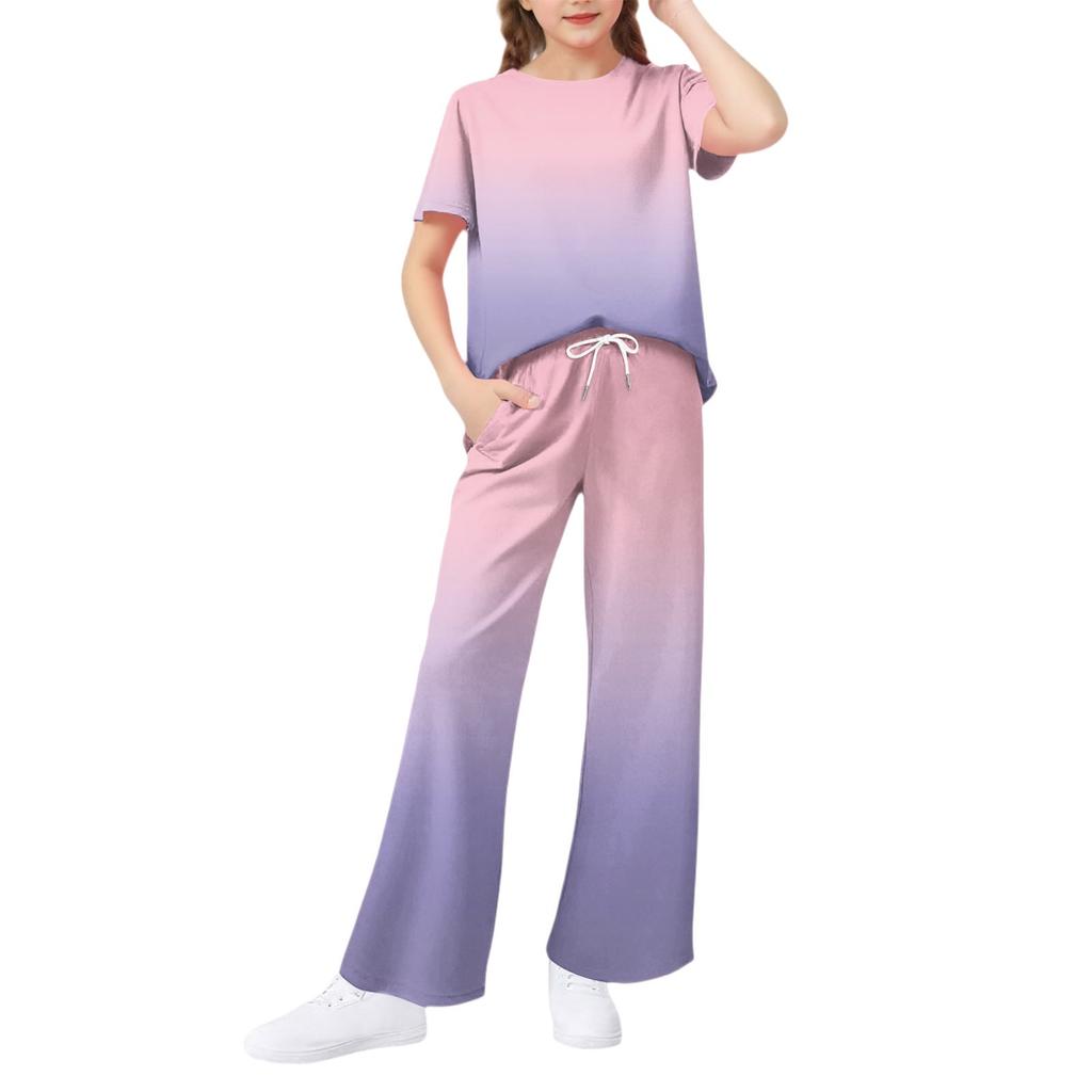 Girls' 2-Piece Set - Short Sleeve Tee & Wide Leg Pants