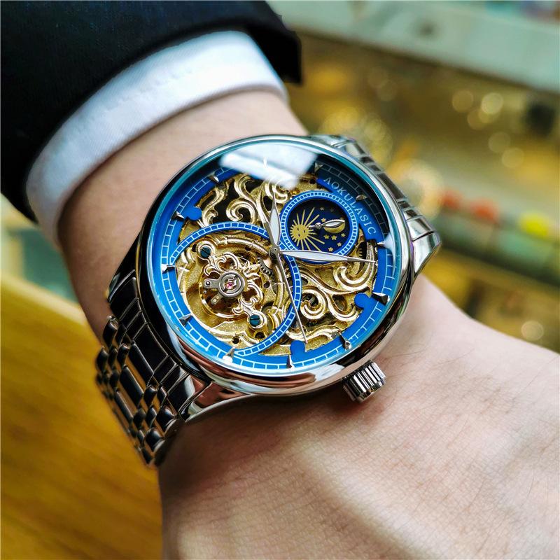 New Men's Watch Fully Automatic Mechanical Watch Trendy Sports Student Waterproof Luminous Hollow Bottom Men's Watch
