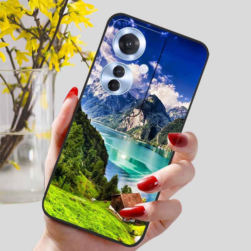 Phone Cover for OPPO Reno11 F 5G Case Black Silicone TPU Fashion Marble Print Shells for Oppo Reno 11F Protective Capa Soft Bags