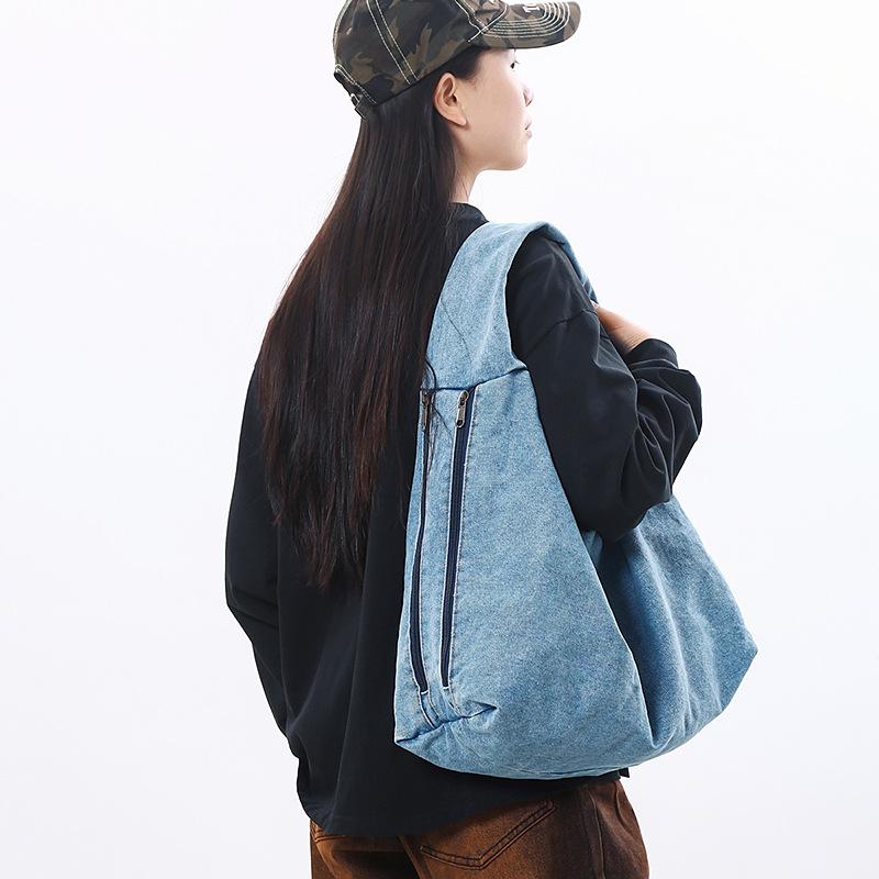 Shoulder Underarm Bag Women'S Denim Trendy Brand Large Capacity Shoulder Bag Casual Retro Commuter Handbag