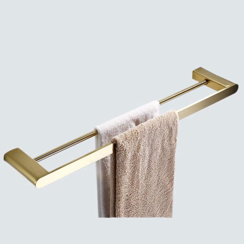 Brushed Gold Stainless Steel Double Towel Rack with Shelf