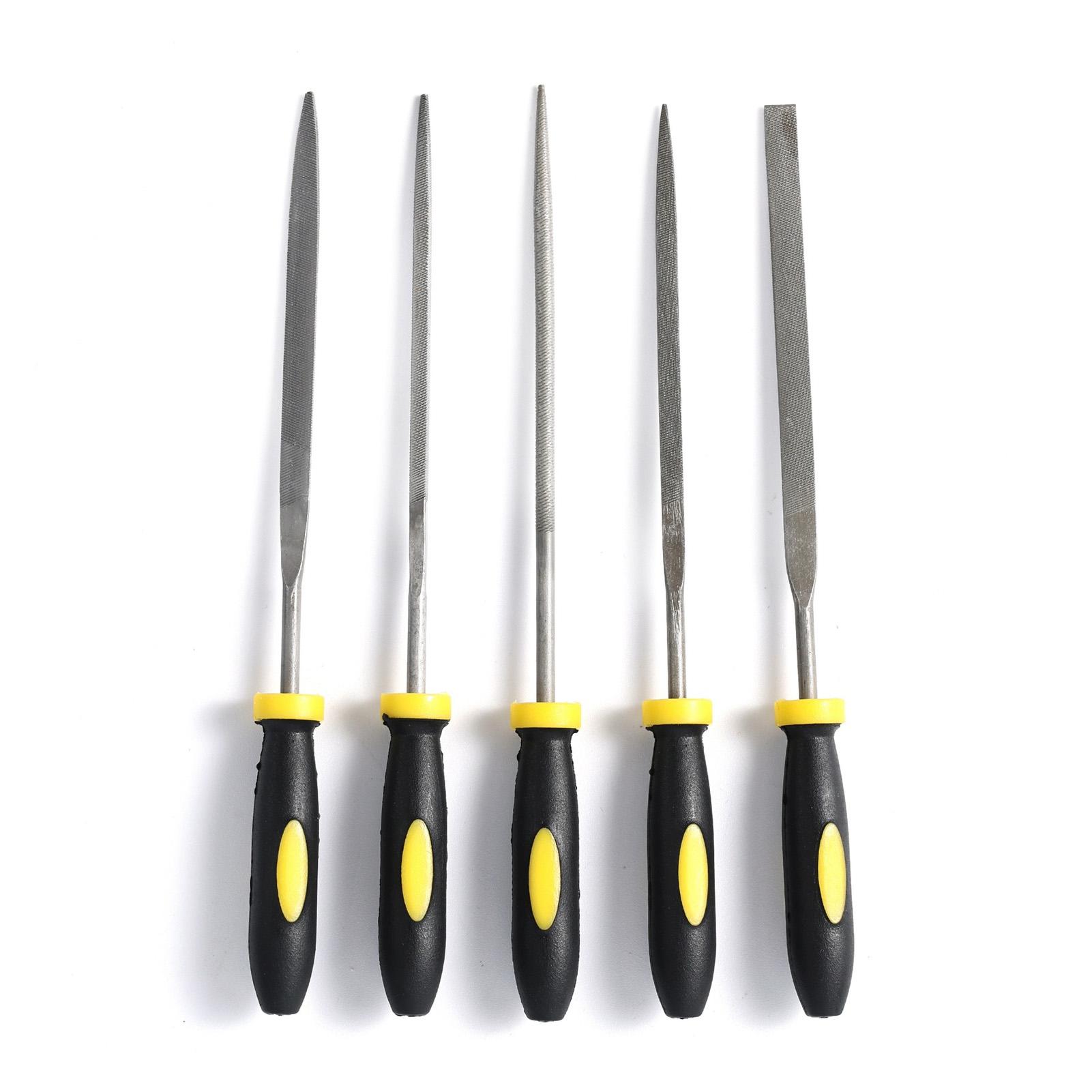 

5 Pcs Guitar Fret Nut Files with Handle Guitar Repair Tools Metal Non-Slip Rubber Grip for Guitar Ukulele Banjo Shaping Cutting