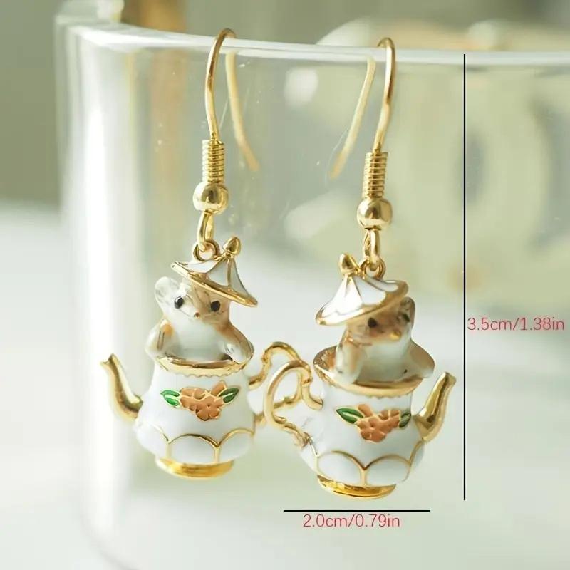 Funny Enamel Cartoon Chipmunk French Teapot Earrings For Women Accessories Style Jewelry Woman Charm
