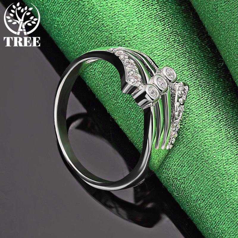 ALITREE 925 Sterling Silver Zircon Crystal Wing Ring For Women Rings Lady Fashion Engagement Wedding Party Jewelry Birthday Gift