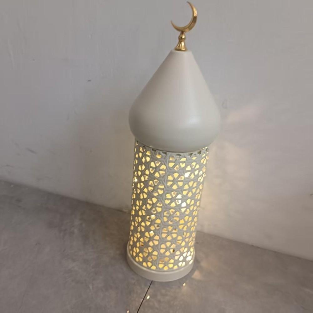 Vintage Ramadan Nachtlicht Traditioneller Metallrahmen Eid Mubarak Laternenlampe Nahöstlicher Stil Batteriebetrieben Mondlaterne