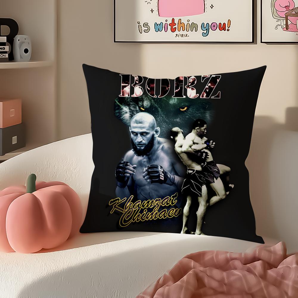 UFC Fighter Star KKhamzat Chimaev Cushion Cover Pillowcase Short Plush Invisible Zipper Room Sofa Cushion Cover