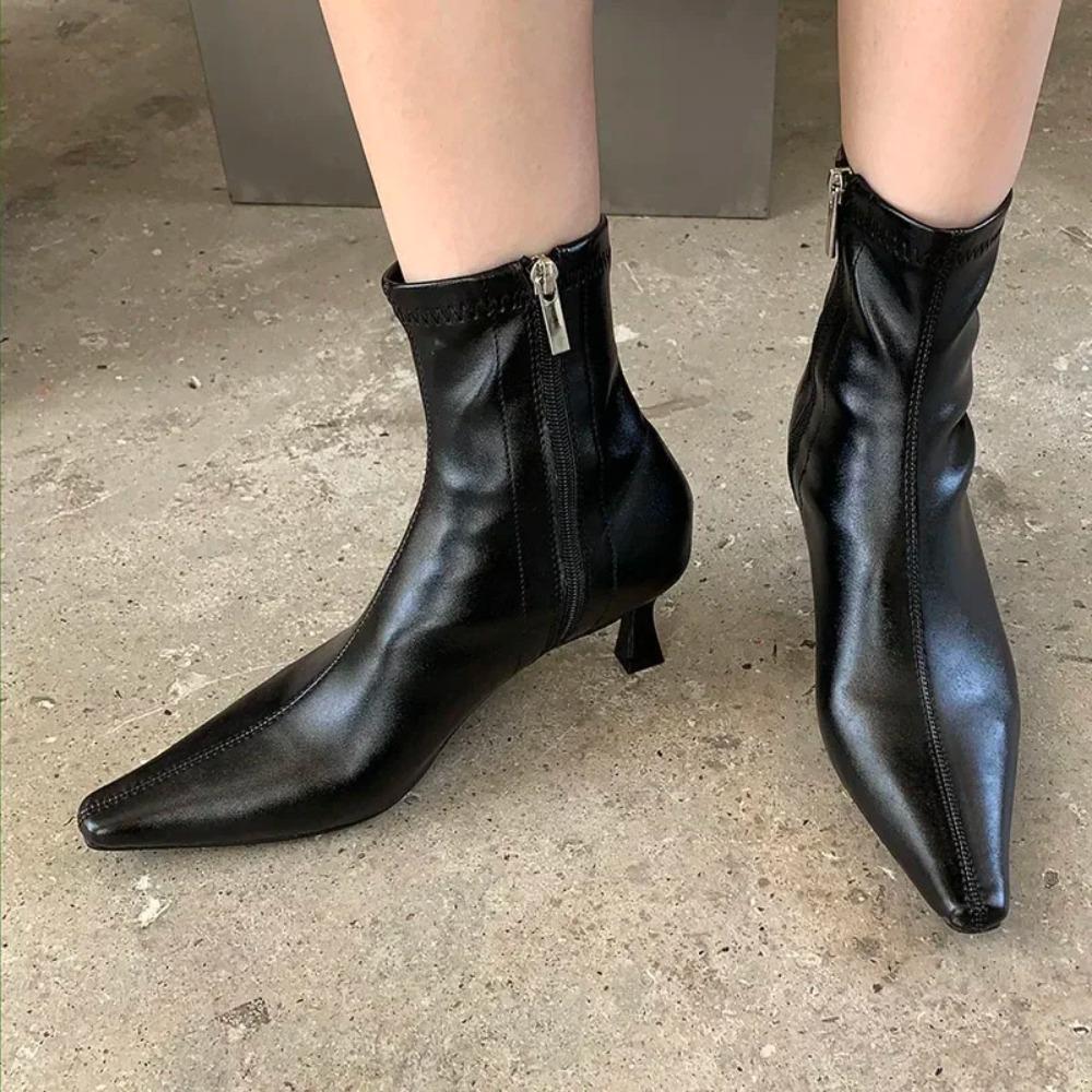 Modische spitze Damen-Ankle Boots mit dünnen niedrigen Absätzen, Frühlingsschuhe, bequemes weiches Leder, kurz, Damengröße 35-42