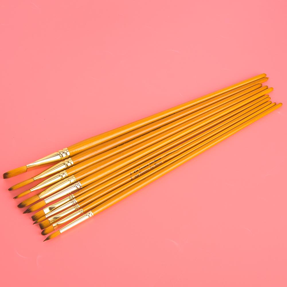 10Pcs Painting Brush Yellow Handle Nylon Hair Gouache Watercolor Drawing Pen Art Supplies