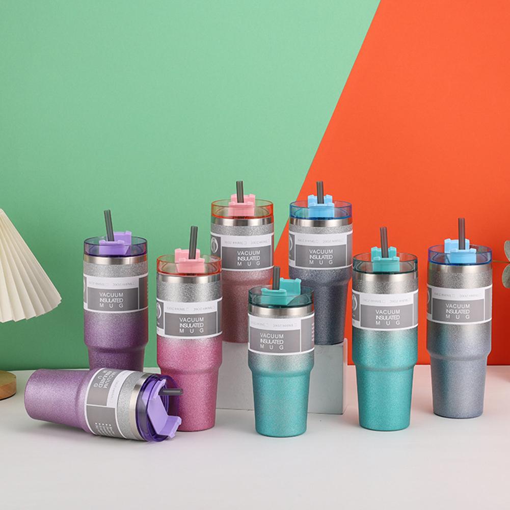 20/30oz Vacuum Insulated Cup with Straw Double-Layer Insulated Cup Stainless Steel Coffee Car Cup Cold Hot Mugs Vacuum Flask