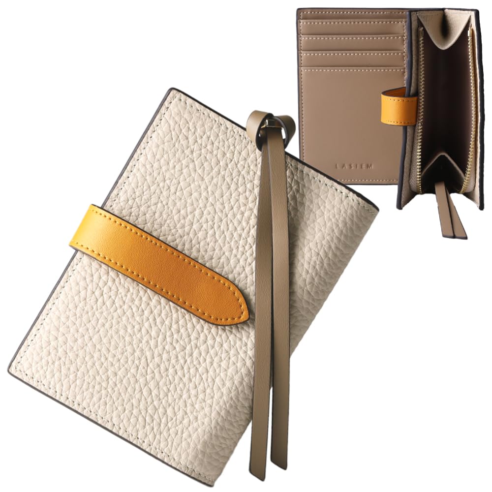 

LASIEM color scheme x Wallet for folding mini small mini genuine large milky white x cinnamon [Special high-quality leather] women, bi-fold wallet,