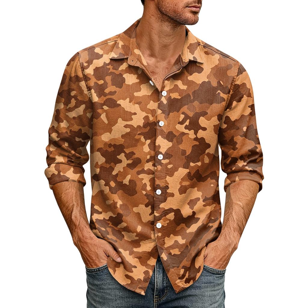 Men's Loose Fit Long Sleeve Shirt Casual Button Down Shirt with Classic Collar for Outdoor Daily Wear Breathable Fabric Suitable for Spring Autumn