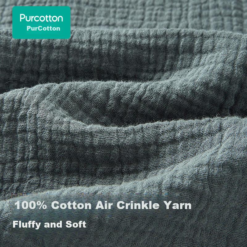 PurCotton New Men's Homewear 100% Cotton Breathable Wrinkle Airy Pajama Set Soft and Fluffy