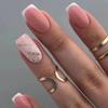 24PCS French Style False Nails Marble Pattern Gold Glitter False Nails Acrylic False Nails Removable Adhesive Press On Nail