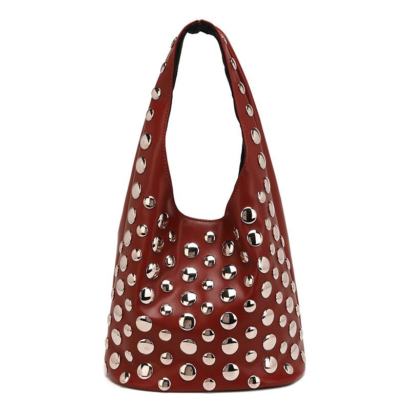 

Сумка с заклепками «Звездное небо» Модная сумка-тоут в мотоциклетном стиле Модная ручная/наплечная сумка большой вместимости красный