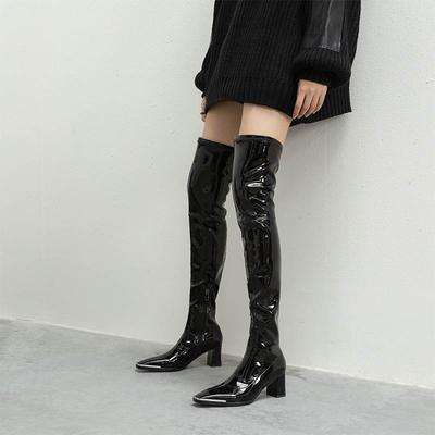 Natürliche Leder Herbst Winter Schuhe Dicke High Heels Ofenrohr Stretch Stiefel Frauen Warm Halten Overknee Stiefel