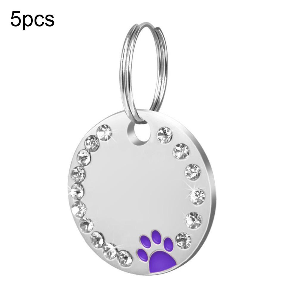 5 Stücke Haustier Hund Runde Anti-verloren Pfote Strass ID Namensschilder Ring Kragen Anhänger