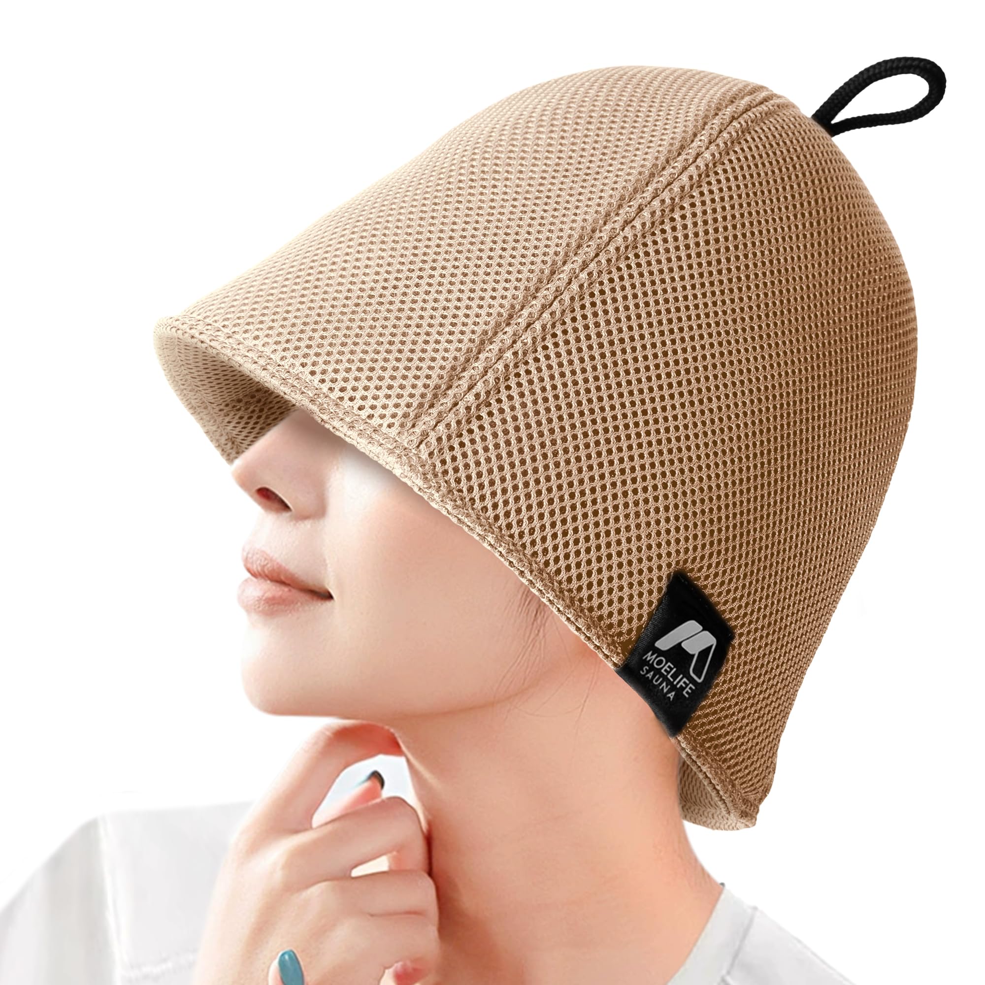 Moelife Mesh Sauna Hat for Men & Women – Double-Layer Quick-Dry Sauna Cap with Key Pocket & Waterproof Bag (Beige) бежевый