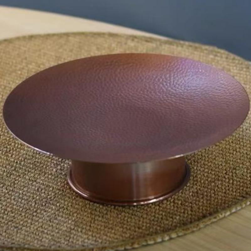 Round Shape Red Copper Fruit Tall Feet Tray,Retro Engraving Hammer Texture Home Cheese 24 Cm Plate,Snack Disc Table Decoration