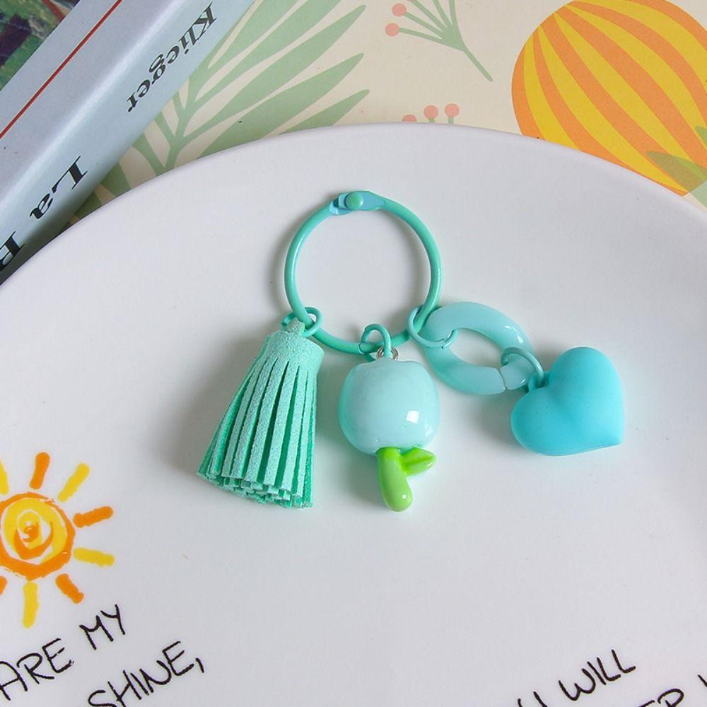 With Tassel Tulip Flower Keychain Young Girl's Heart Sweet Resin Tulip Keyring   Earphone Case