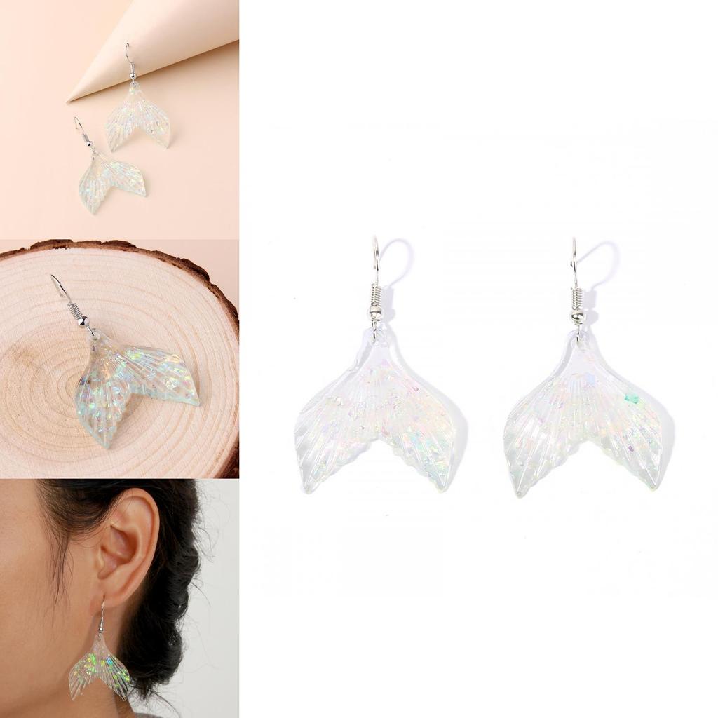 Trendy Fish Tail Dangle Earrings With Design In Blue Acrylic For Summer Beach Wear Women