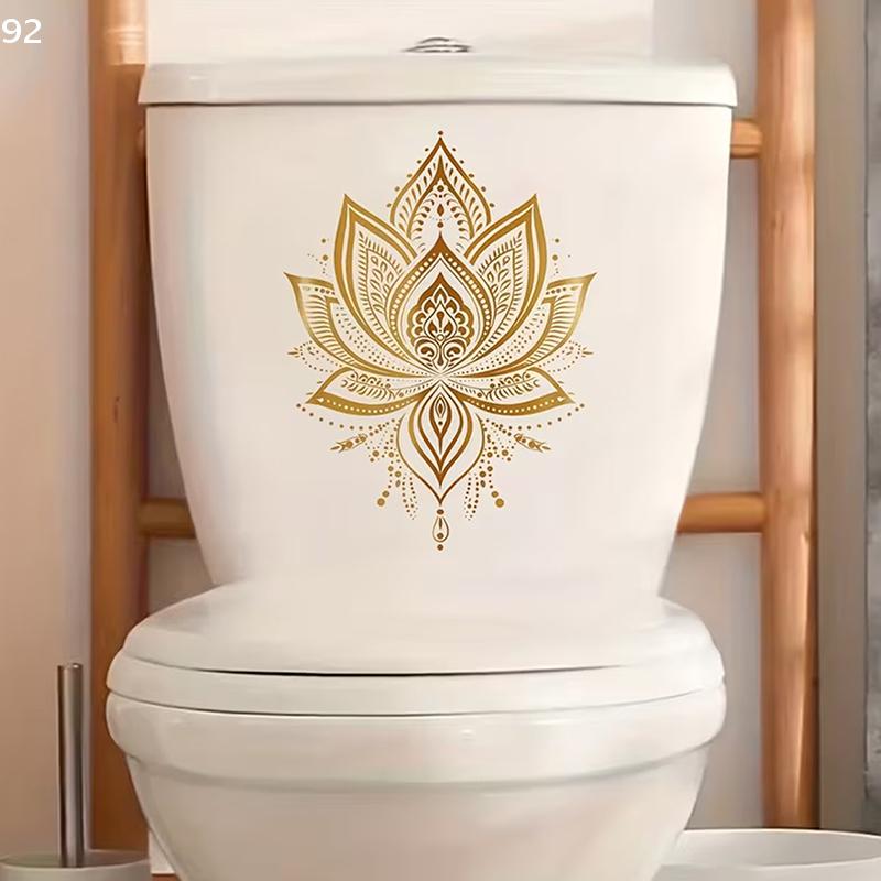 Golden Lotus Toilet Sticker Zen-Style Lotus Decoration Self-Adhesive Removable Aesthetic Bathroom Decal Wall Sticker Home Decor