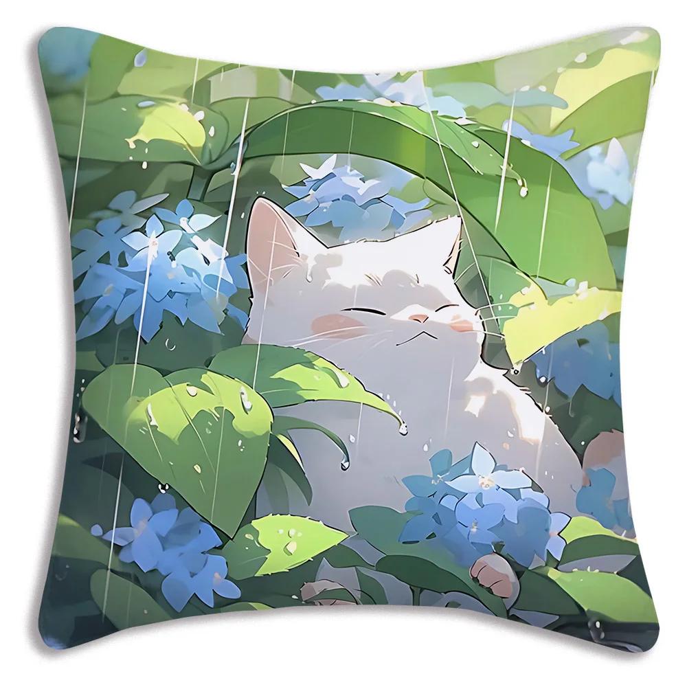 Kawaii Kreslený Roztomilá Kočka Herní Potahy na Polštáře Kreslený Dekorativní Potah na Polštář pro Domácí Pohovku s Potiskem Roztomilý Potah na Polštář