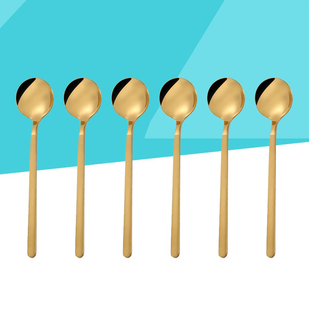 6 pièces 13 cm Cuillère à café en acier inoxydable Ronde Polissage miroir Cuillère à café Pour remuer Sucre Lait Dessert Cappuccino Bistro Usage domestique