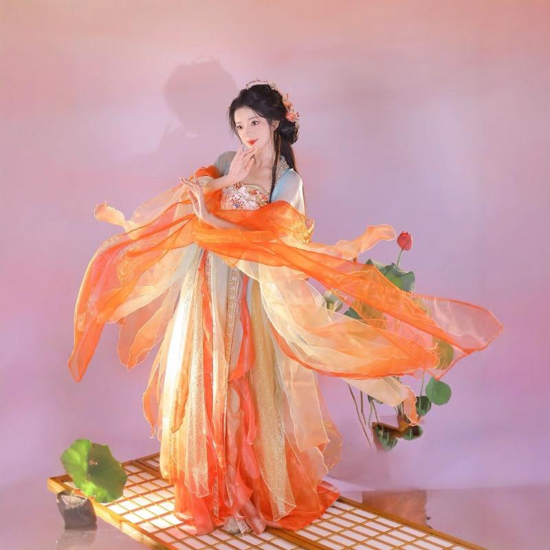 Tang Dynasty Hanfu Women's Embroidered Butterfly Large Sleeve Shirt Chest Shake Skirt Set Heavy Industry Super Immortal Summer Princess Dress