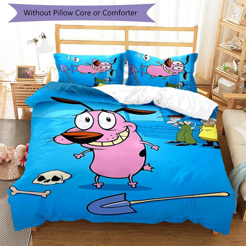 3pcs Courage the Cowardly Dog Pattern Bedding Set Duvet Cover Set Includes Duvet Cover &pillowcases, Perfect All Season Bedroom Decoration & Gift