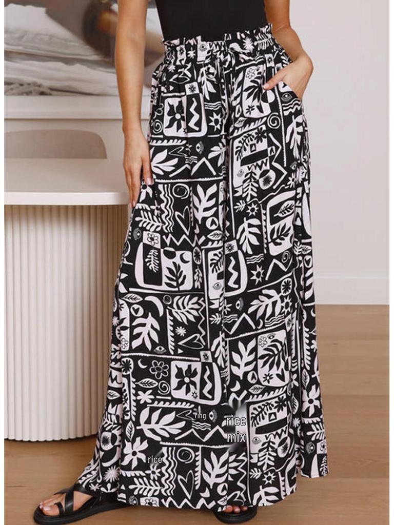 European & American Style Women's Printed Wide-Leg Casual Pants