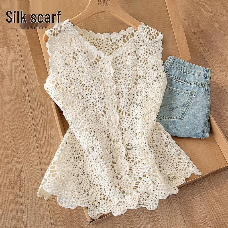 Sibaishi Women s Hollow Knit Vest One Size бежевый