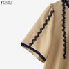 ZANZEA Women Round Neck Summer Casual Short Sleeve Blouse
