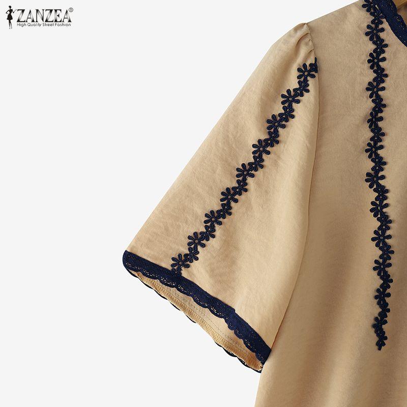 ZANZEA Women Round Neck Summer Casual Short Sleeve Blouse