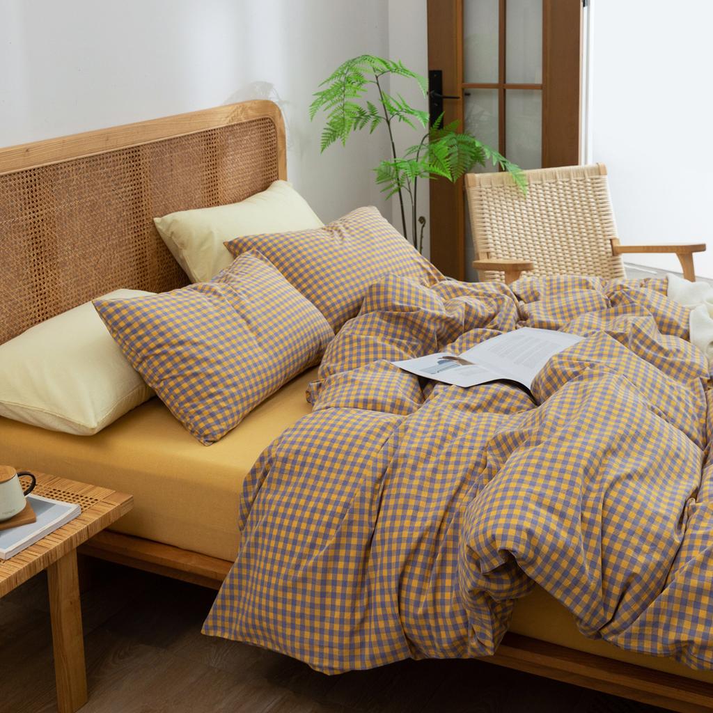 Class A Washed Cotton 4-piece Set King Duvet Cover Queen Size Option Pure Cotton Bed Sheet Pillows Zipper Closure Solid Color EU