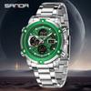 SANDA Men's Multi-Time Zone Steel Band Watch - Luminous, Waterproof, Alarm & Stopwatch Features