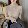 Autumn and Winter Semi -high -necked Lace Female Bottoming Shirt Fashion Foreign Black Slim Knitted Long -sleeved Top