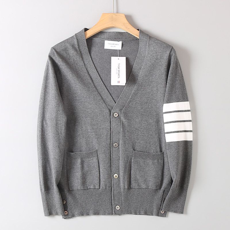 High-End Four-Stripe Knit Cardigan Sweater Unisex Color-Blocked Striped Sweater Spring and Autumn Trendy Brand Jacket