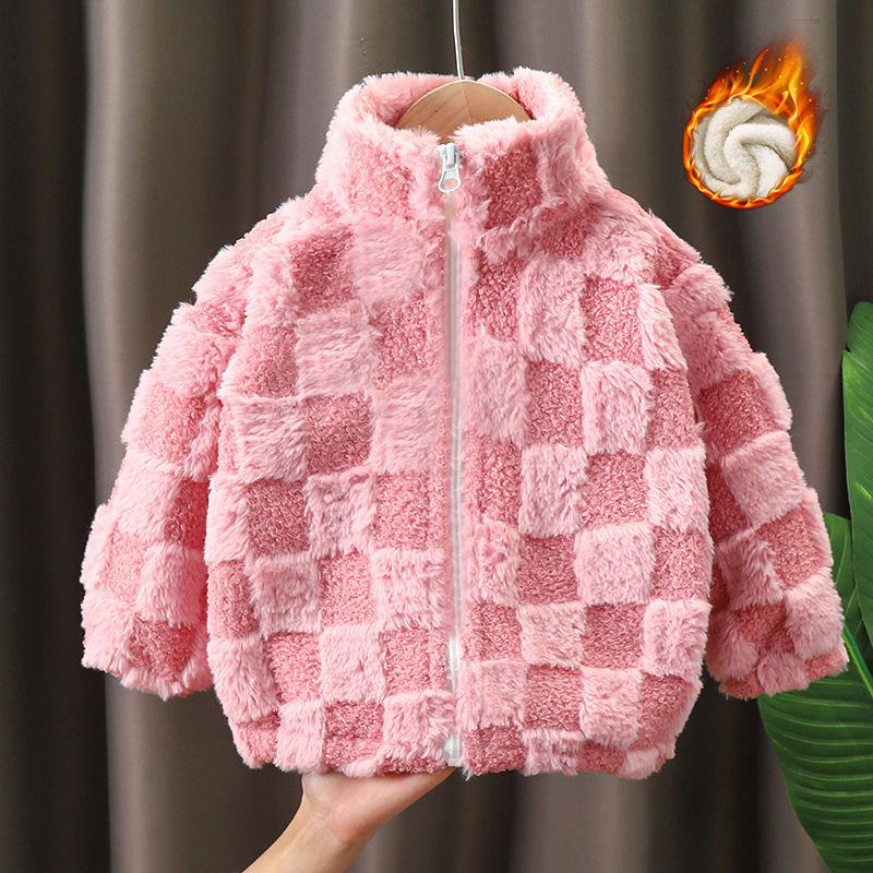 WTEMPO Dubbelzijdige fleece jas voor jongens winter met dikke fleece top opstaande kraag voor warmte en bovenkleding 130