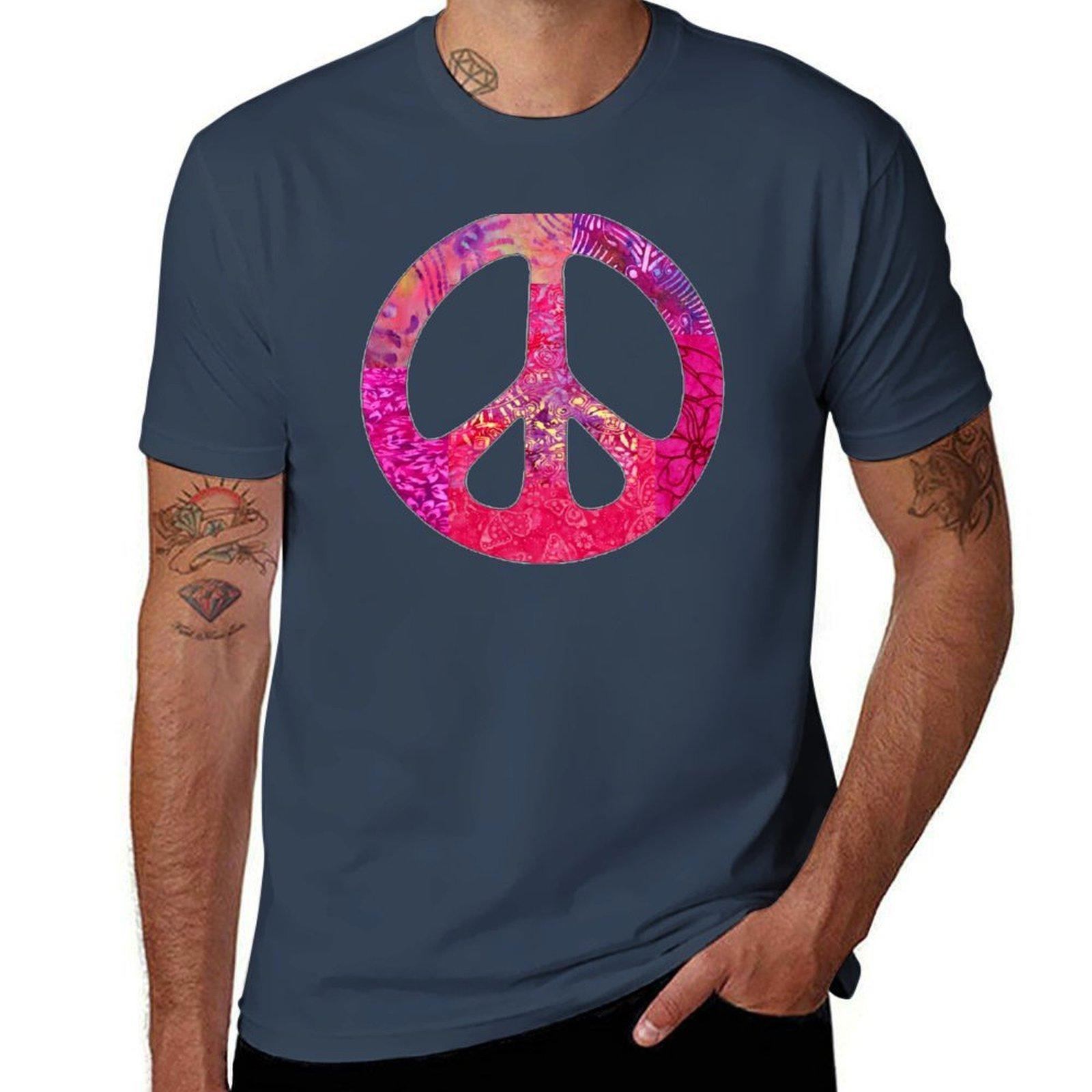 Sweet Pink Peace Sign TShirt Casual Pattern Print Tee Shirt S