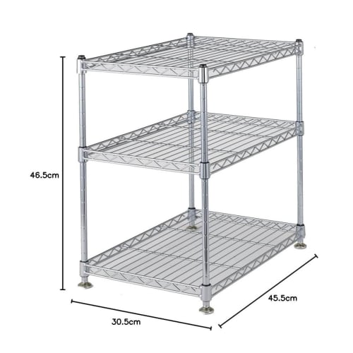 Doshisha Luminous Super Light 3-Tier Spice Rack for Under-Sink Storage, 45.5cm Wide x 30.5cm Deep x 46.5cm High, Adjustable Shelves, 30kg Load Capacit
