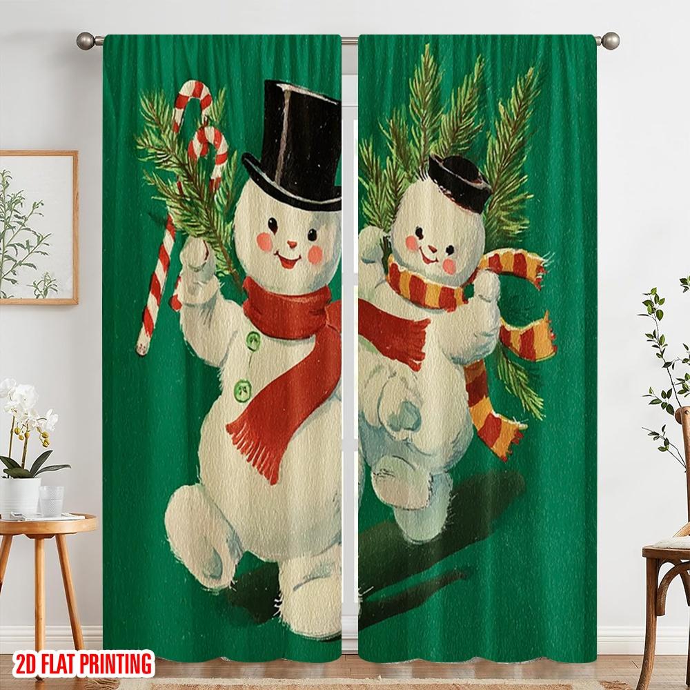 2pcs,2D Plane Printing Light Filtering Curtains Unique Snowman Polyester Fabric (without Rod) All Seasons Perfect for Bedroom
