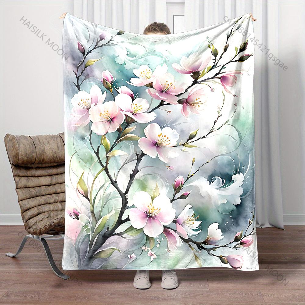 Multiple sizes Beautiful pink blossoms print blanket adult children warm for home travel soft and comfortable blanket