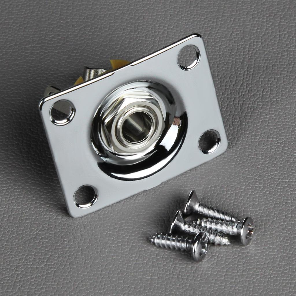 FLEOR 1PCS Guitar Output Jack 6.35mm 1/4 Mono Jack Socket JackPate Square Style for Electric Guitar, Silver/Black Choose