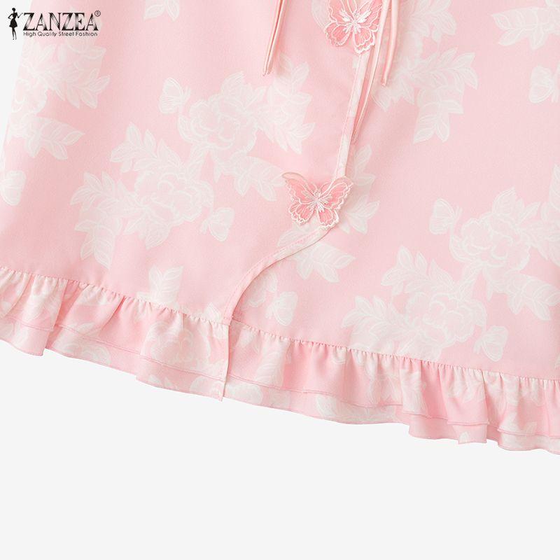 ZANZEA Women Casual V-Neck Summer Loose Sleeveless Print Vest Tops