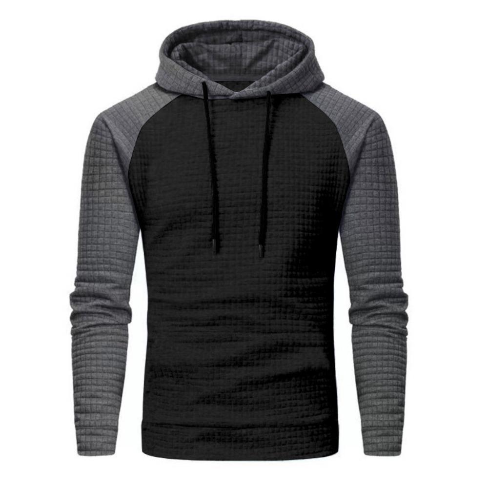 New European and American men s color matching small checkered sweater casual slim-fit hooded top S
