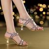 Sandale de vară noi pentru femei, din piele, cu strasuri, decupate în formă de diamant, romane, cu degete deschise, cu toc înalt, sandale pantofi cu gură de pește