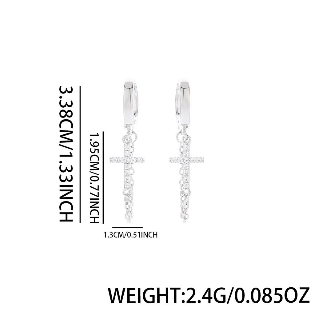 And Versatile Tassels Diamond-encrusted Cross Earrings with for Both Men Hip-hop Style Exude a High-end and Women A Pair of  Jewelry