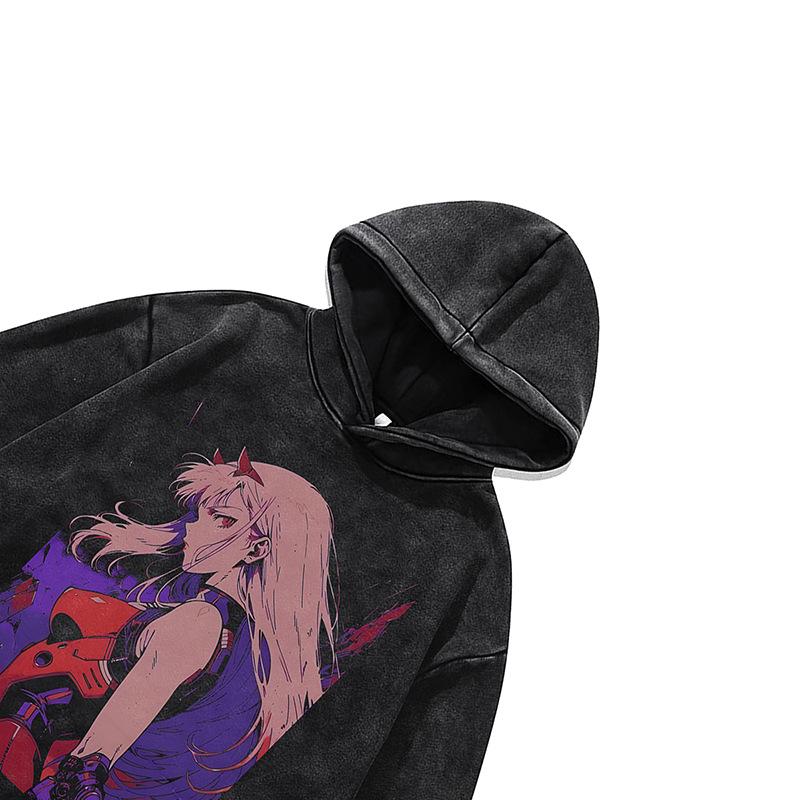 Harajuku Retro Cartoon Anime Digital Direct Injection Printing Hooded Sweater Men'S And Women'S Pure Cotton Washed Pullover Hoodie