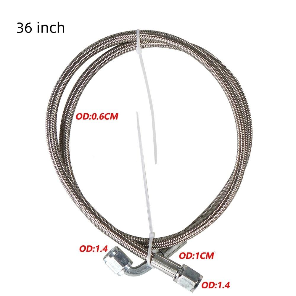 Braided Steel PTFE Inner Core Turbo Oil Feed Line 36", -4AN AN4 with 90 Degree Female