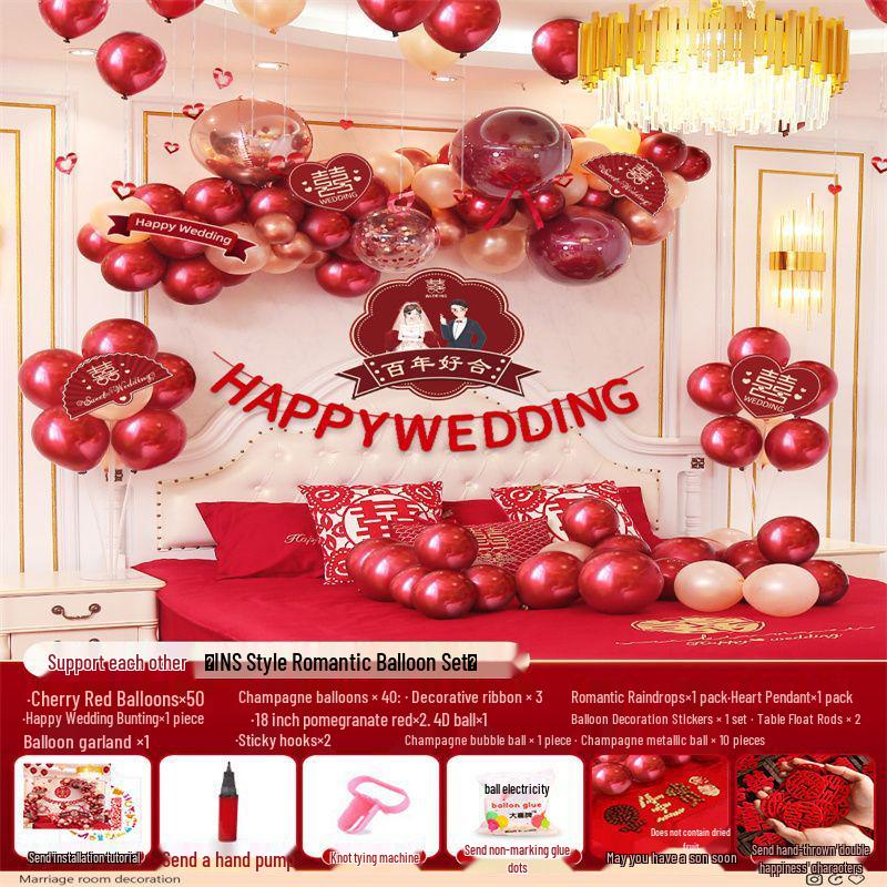 Romantic Wedding Bedroom Balloon Decoration Set for Groom and Bride
